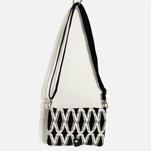 Thirty One Fabric Double Up Crossbody Purse Black Links Black White Organization